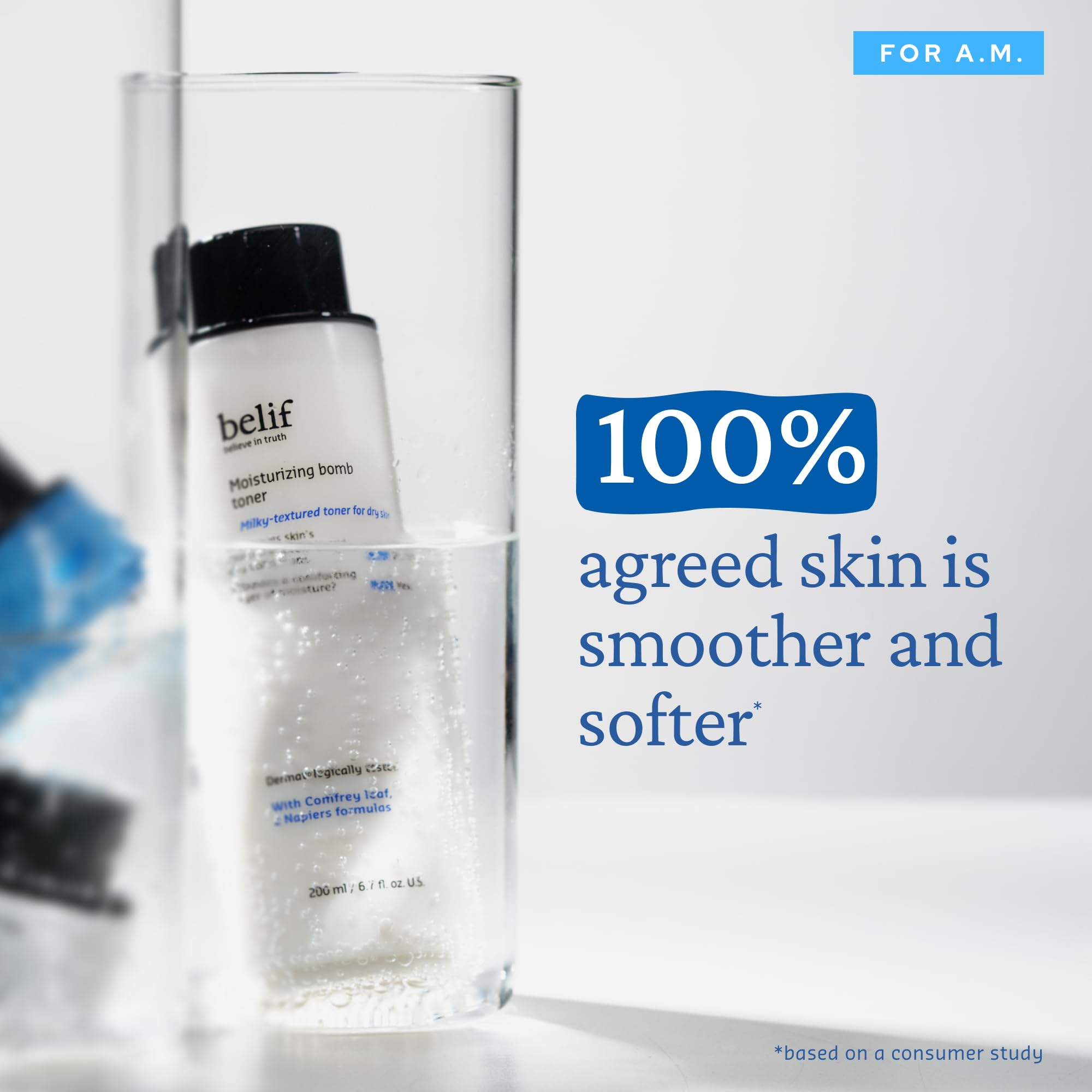 Belif Moisturizing Bomb Toner on cotton pad demonstrates easy absorption during skincare routine.