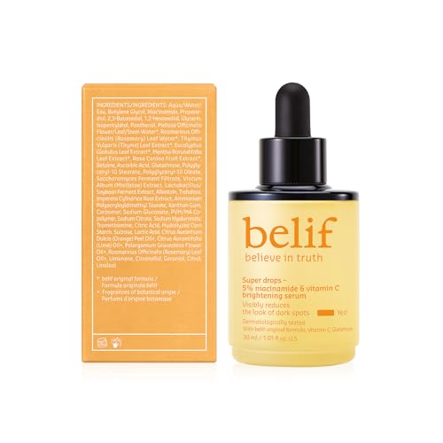 Belif Niacinamide 5% + Vitamin C serum morning routine setup for bright, refreshed skin.