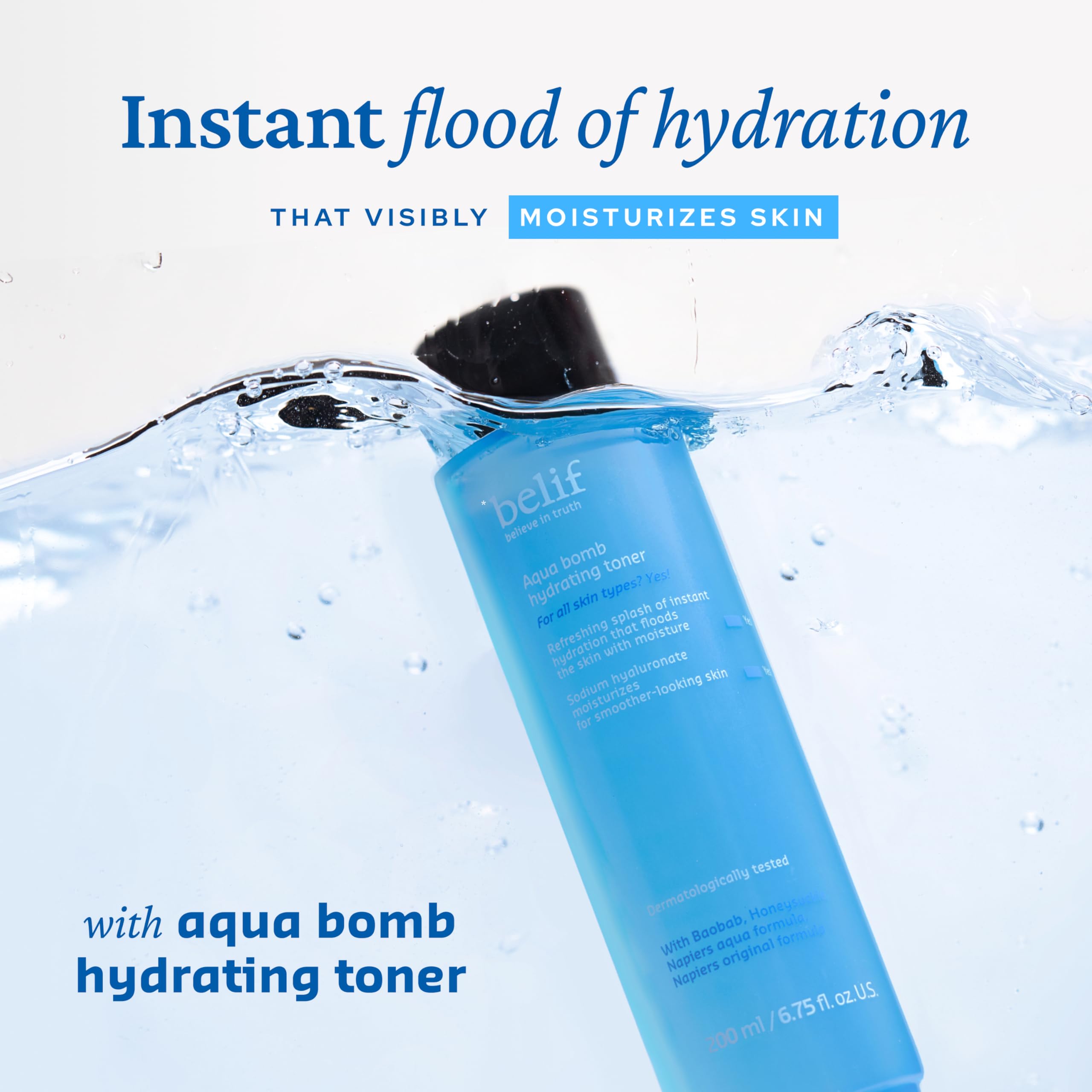 belif niacinamide hydrating toner application closeup demonstrates quick absorption and dewy finish