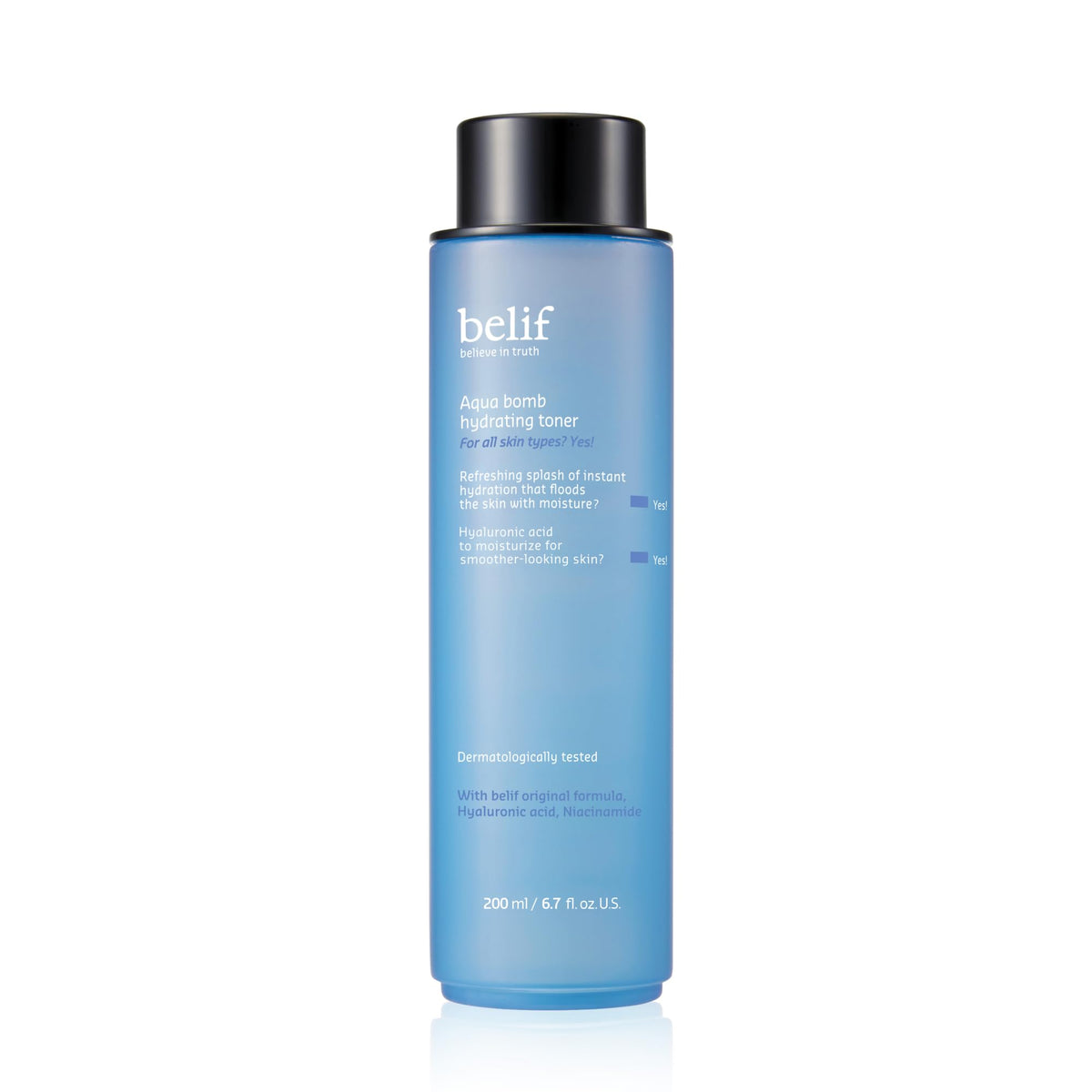 belif niacinamide hydrating toner bottle showcases cooling hydration for balanced skin