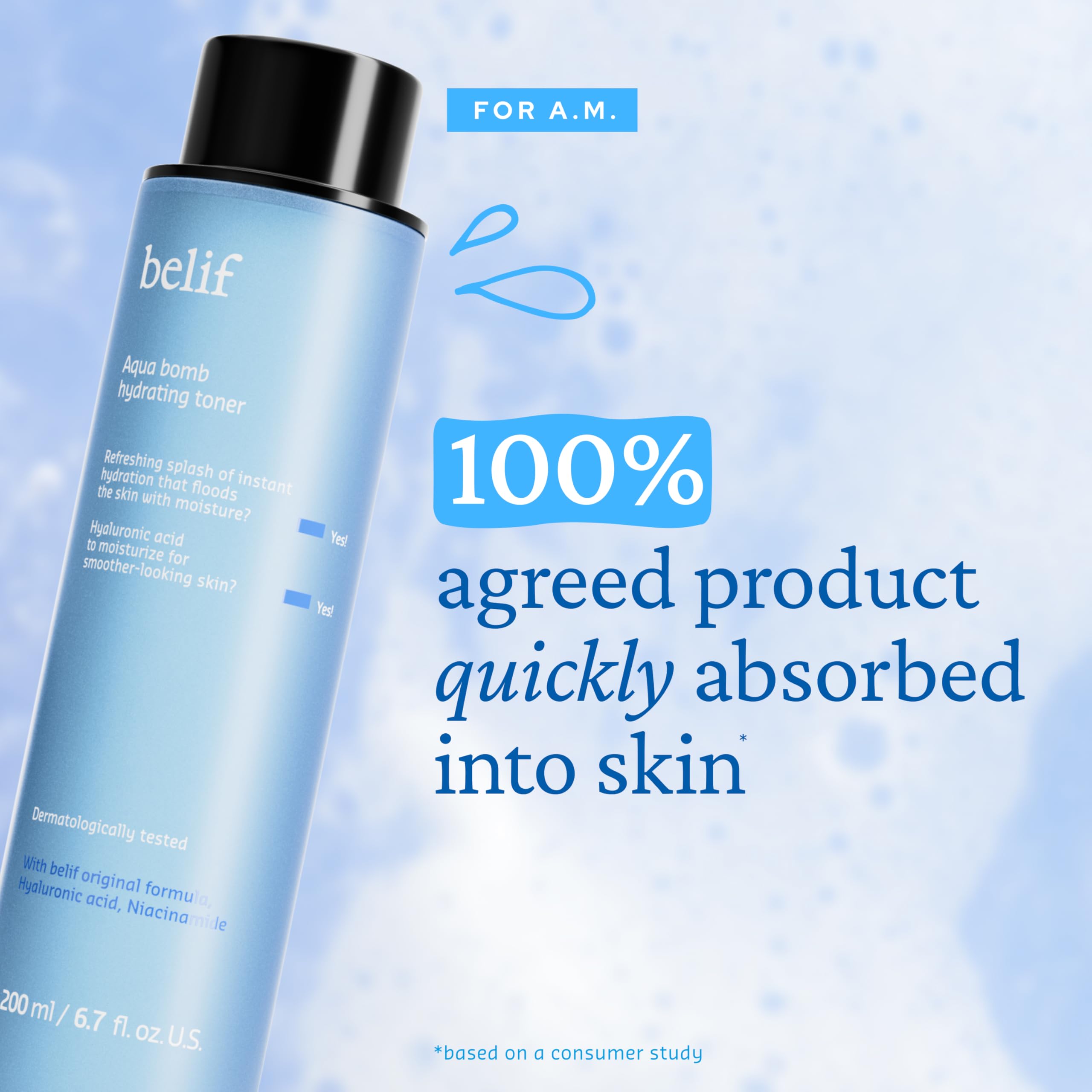 belif niacinamide hydrating toner ingredients graphic reveals hyaluronic acid moisture retention