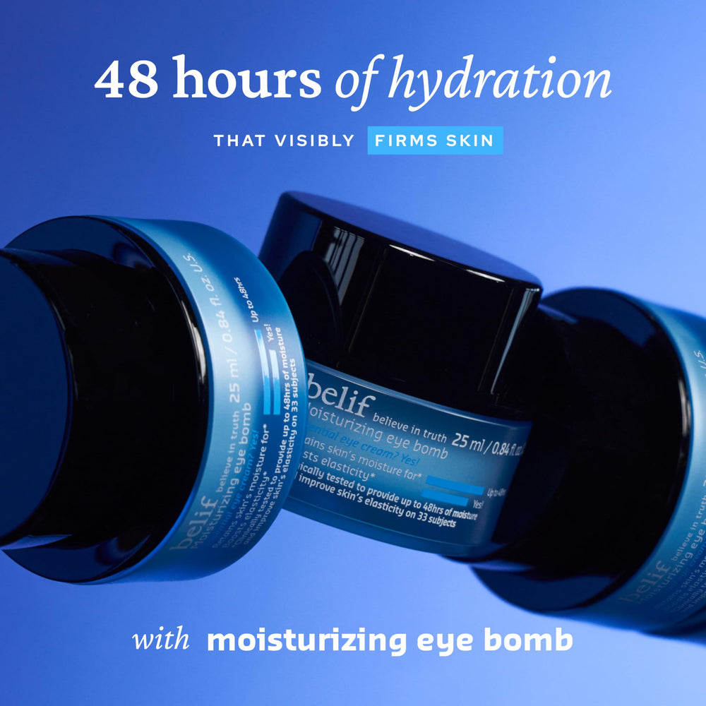 Belif Peptide Eye Bomb jar closeup highlighting creamy texture and rich hydration.