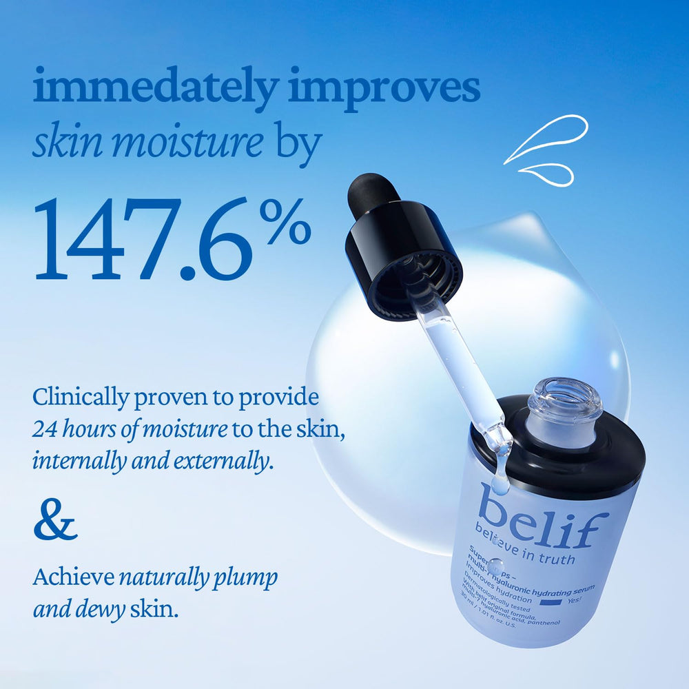 Belif Super Drops Multi-7 Hyaluronic Serum ingredient spotlight with panthenol.