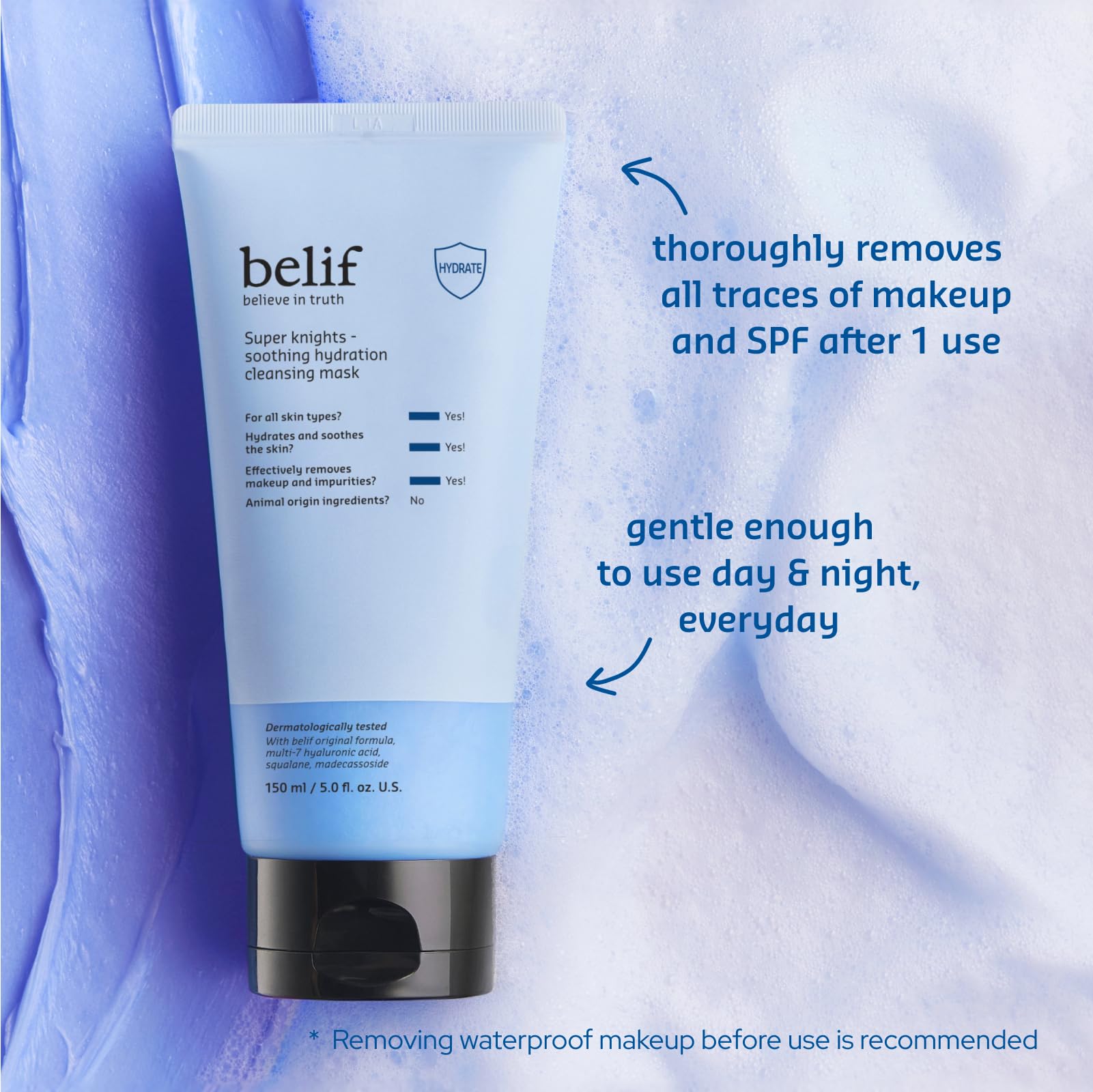 Belif Super Knights madecassoside ingredient highlight for soothing cleansing.