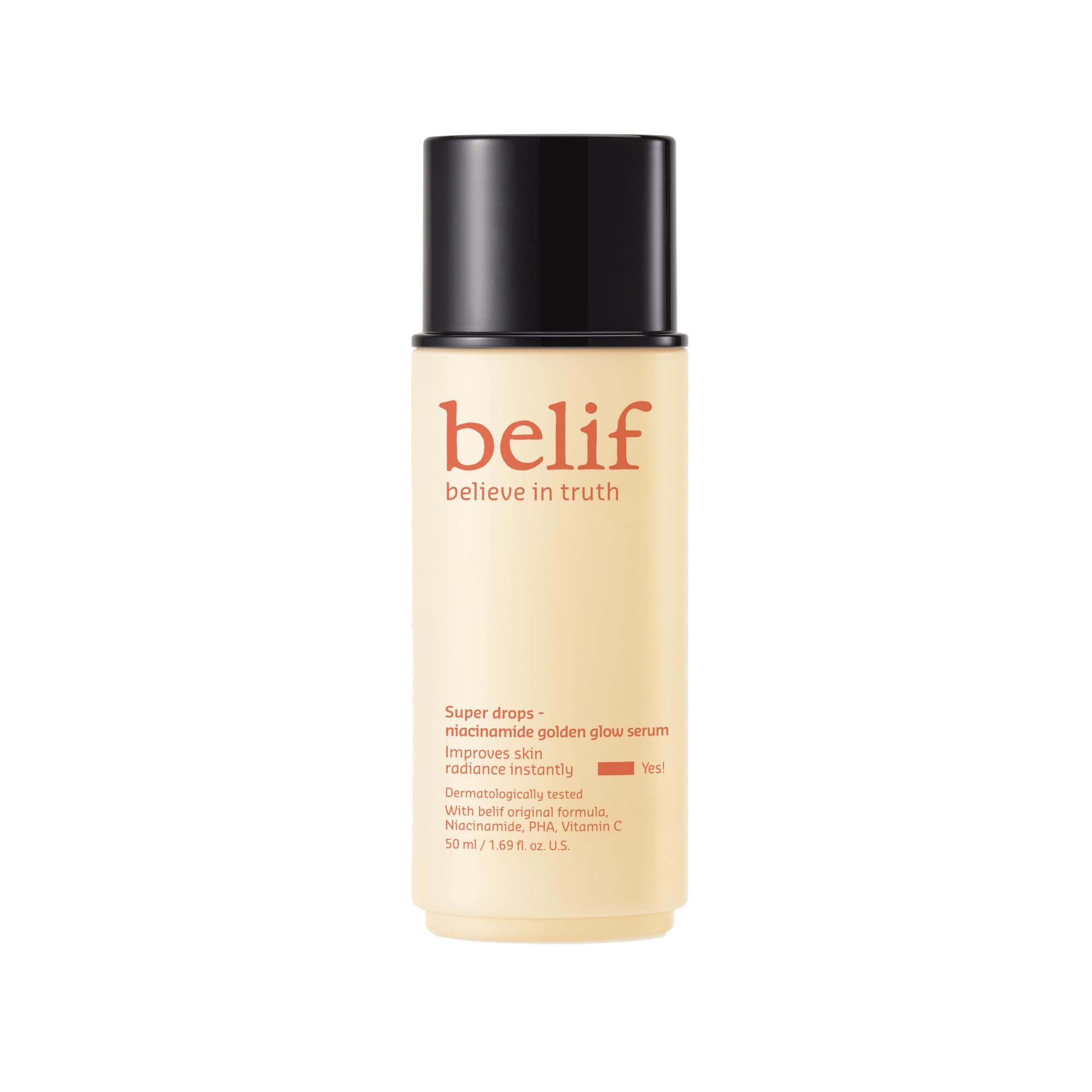 belif Vitamin C Golden Glow Serum bottle pour shows radiant glow for face