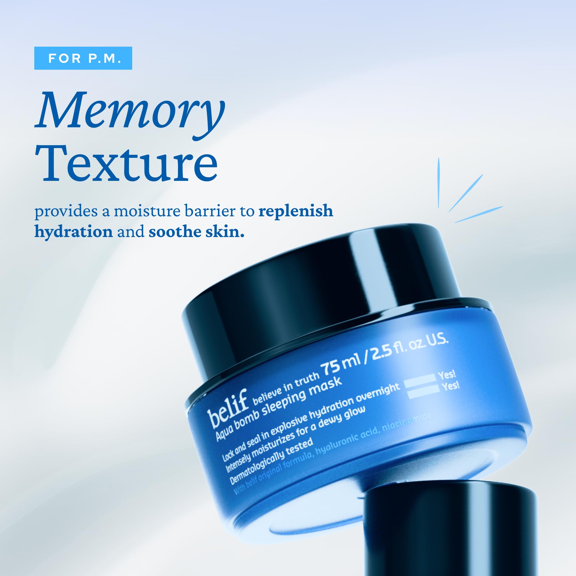 belif Vitamin E Jelly Overnight Mask memory texture gently contours skin and locks in hydration.