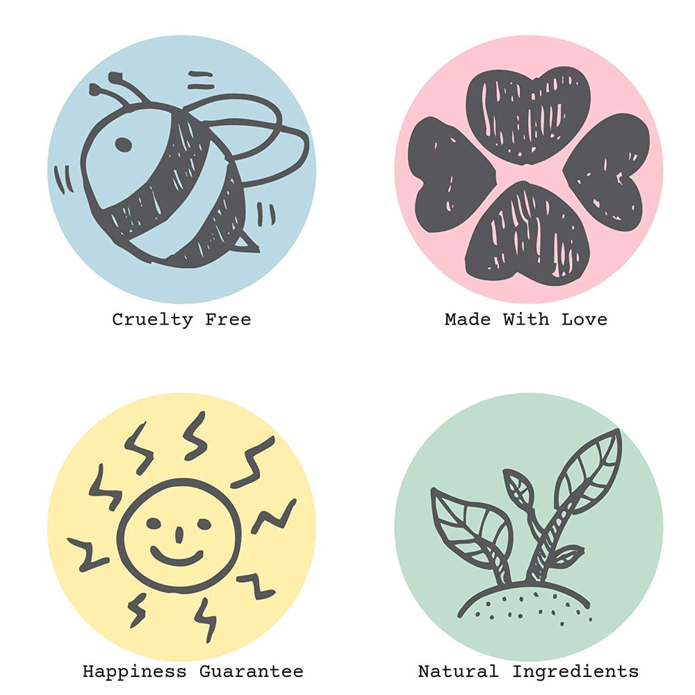 Bella & Bear packaging clearly communicates vegan cruelty-free status and fruity scent.
