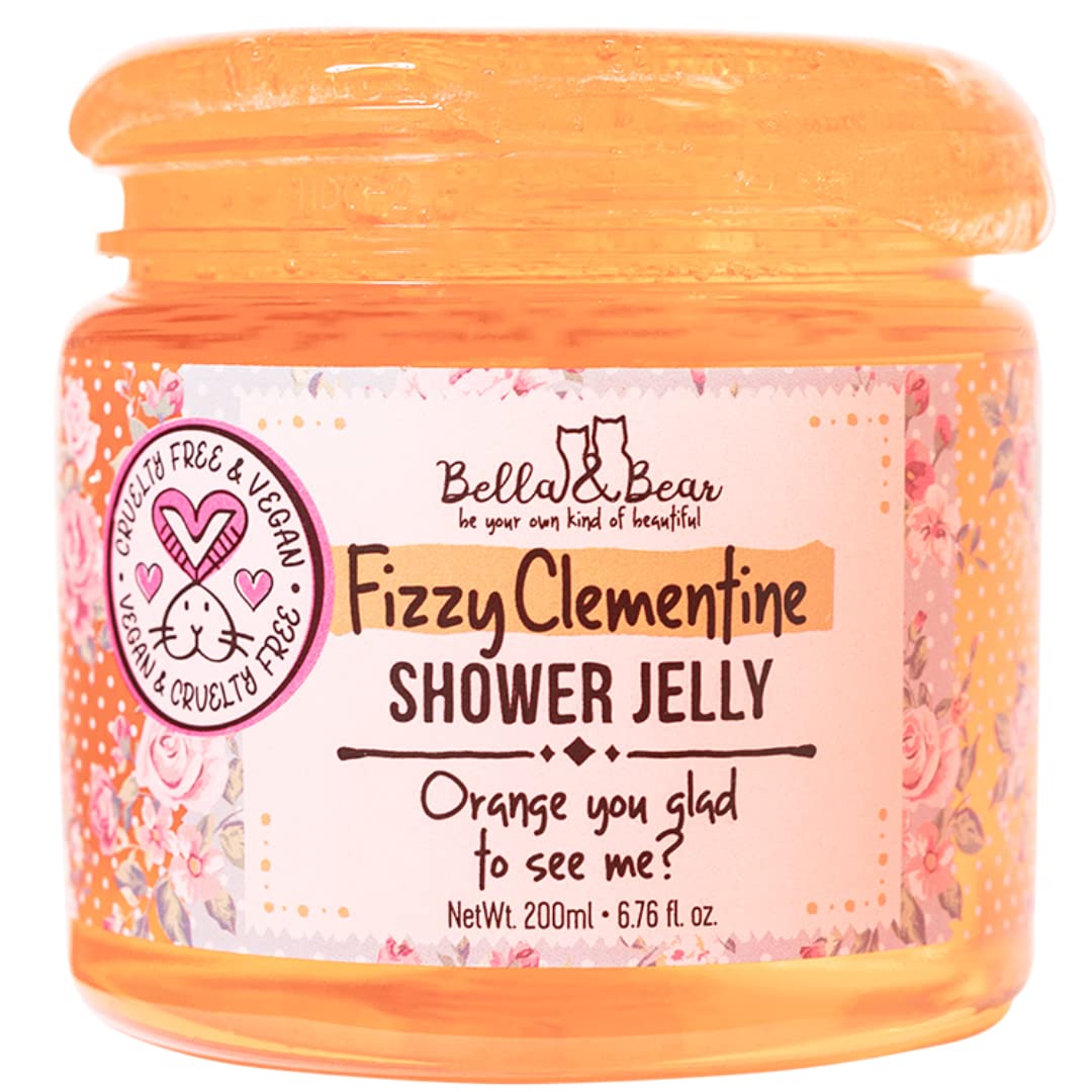 Bella & Bear Fizzy Clementine Shower Jelly bottle top view with bright citrus scent for mornings.