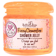 Bella & Bear Fizzy Clementine Shower Jelly bottle top view with bright citrus scent for mornings.