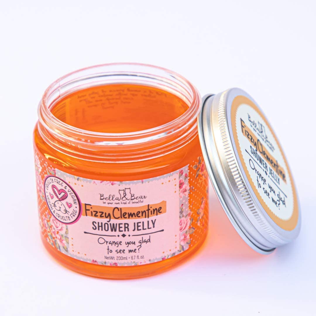 Bella & Bear Fizzy Clementine Shower Jelly pump-dispense delivers quick, mess-free lather for busy days.