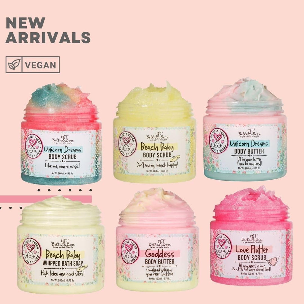 Bella and Bear Goddess Whipped Bath Soap jar shows vibrant color and skin-nourishing formula.