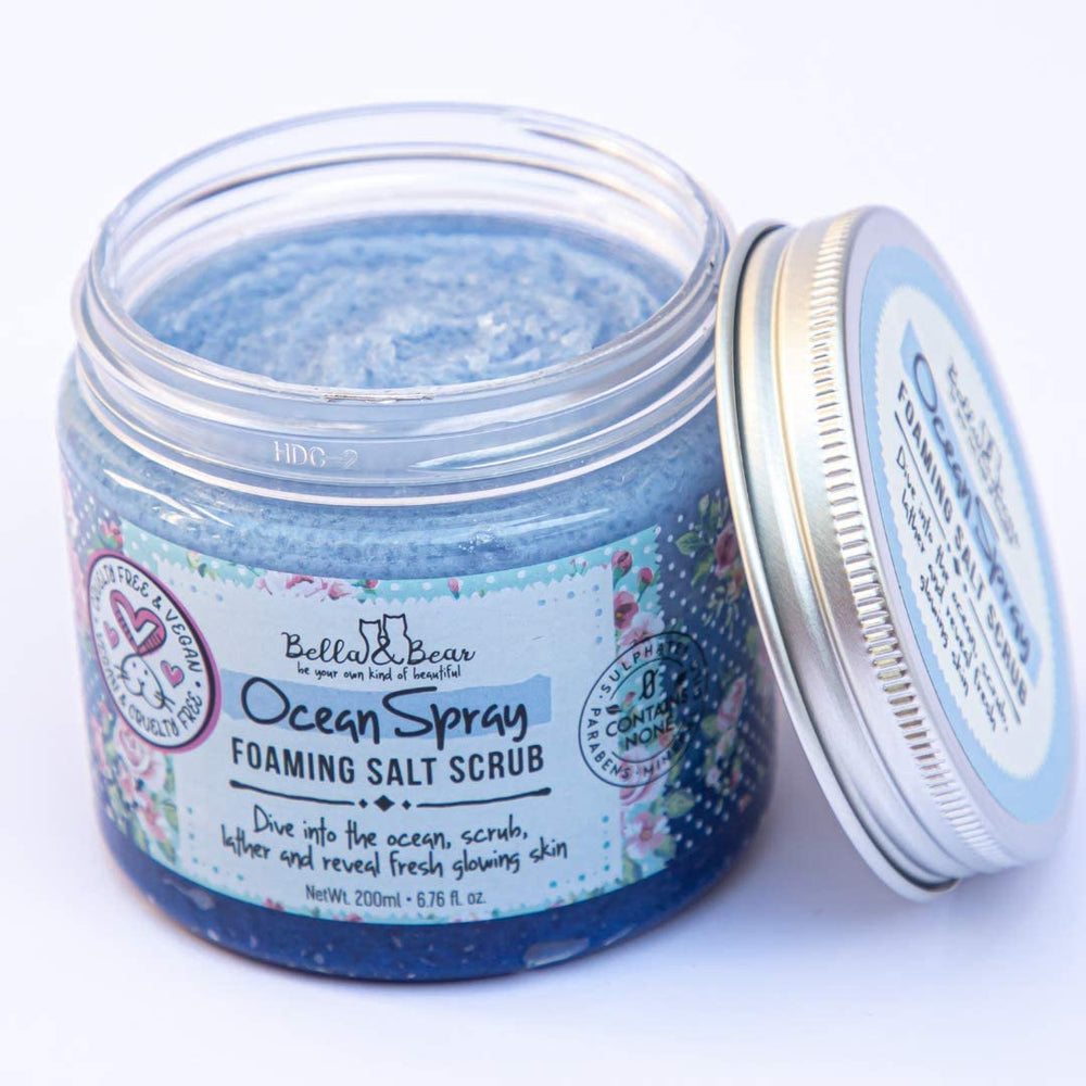 Bella & Bear Ocean Spray Scrub gift set arranged on a surface.