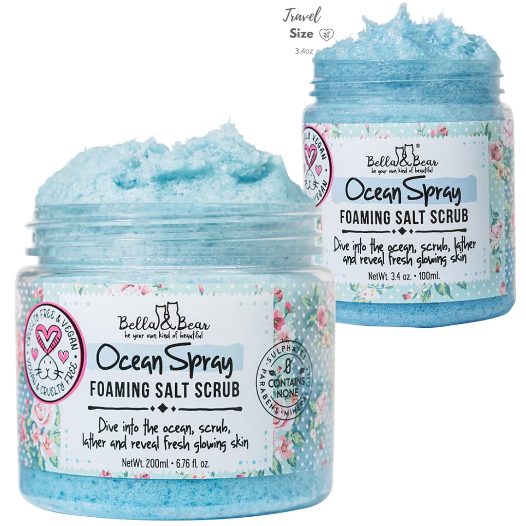 Bella & Bear Ocean Spray Scrub under running water for cleansing lather.