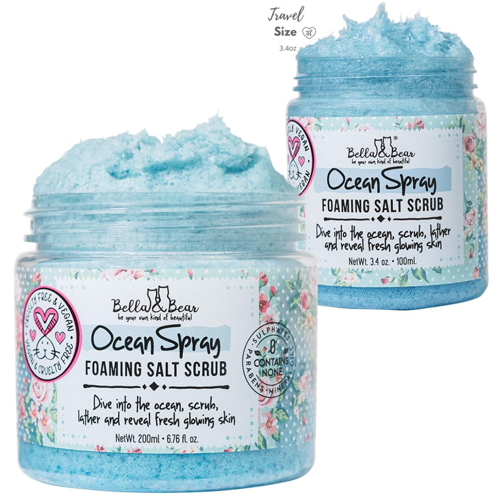 Bella & Bear Ocean Spray Scrub under running water for cleansing lather.