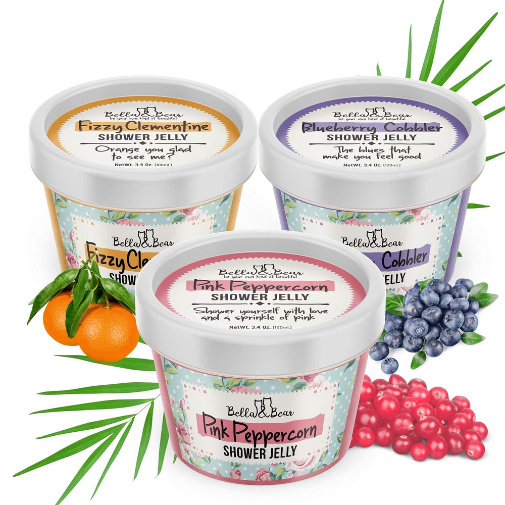 Bella and Bear Tutti Frutti Shower Jellies Blueberry Cobbler texture close-up berry aroma