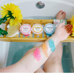 Bella and Bear Tutti Frutti Shower Jellies pack opened shows three jars and scents
