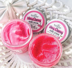 Bella & Bear Very Cherry Hand Scrub sugar crystals closeup showing gentle abrasive action.