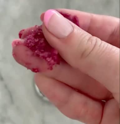 Bella & Bear Very Cherry Hand Scrub textured sugar scrub closeup highlighting exfoliation action.