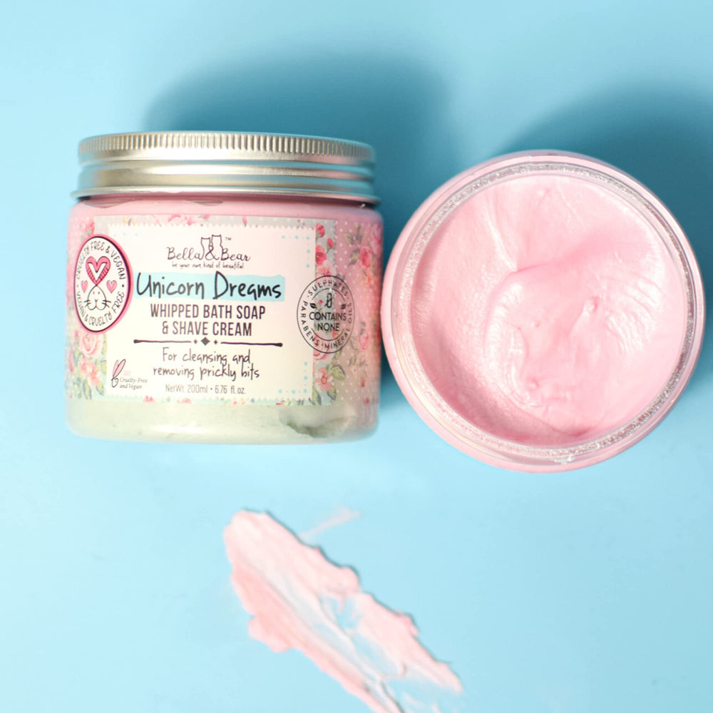 Bella & Bear Unicorn Dreams doubles as a gentle shave cream.