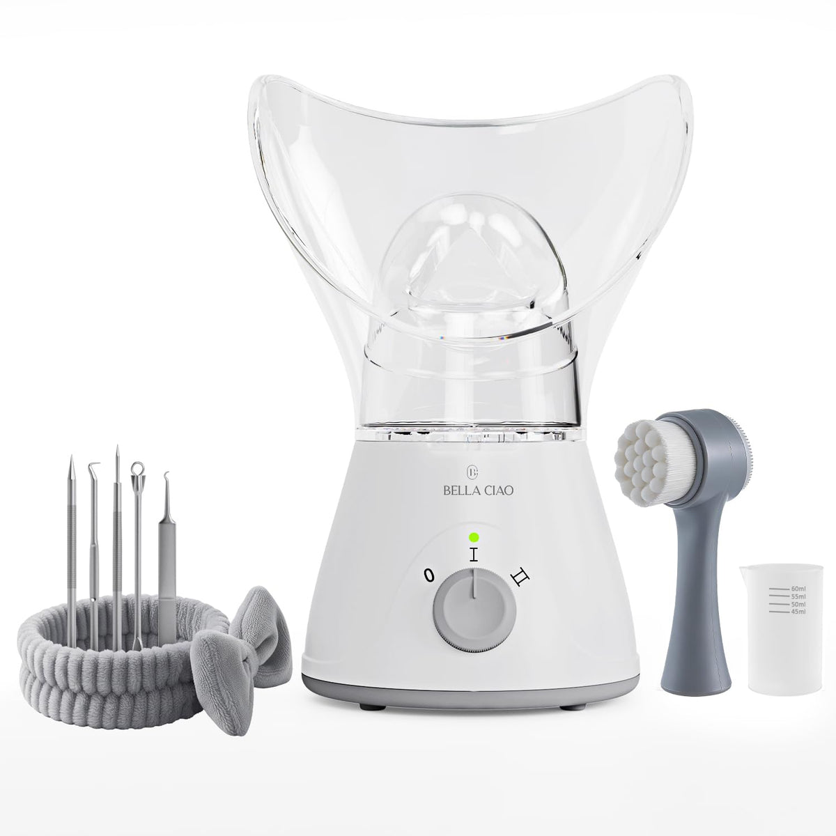 Bella Ciao 11-piece facial steamer set main view showing compact home spa setup for skincare and relaxation.