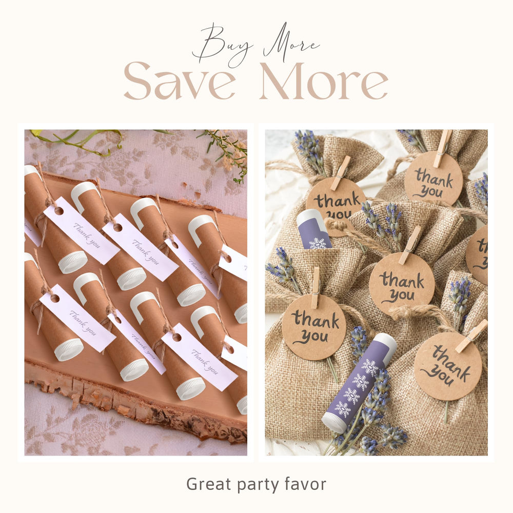 Belladonna Lip Balm Bulk vanilla wedding favors display for guests.