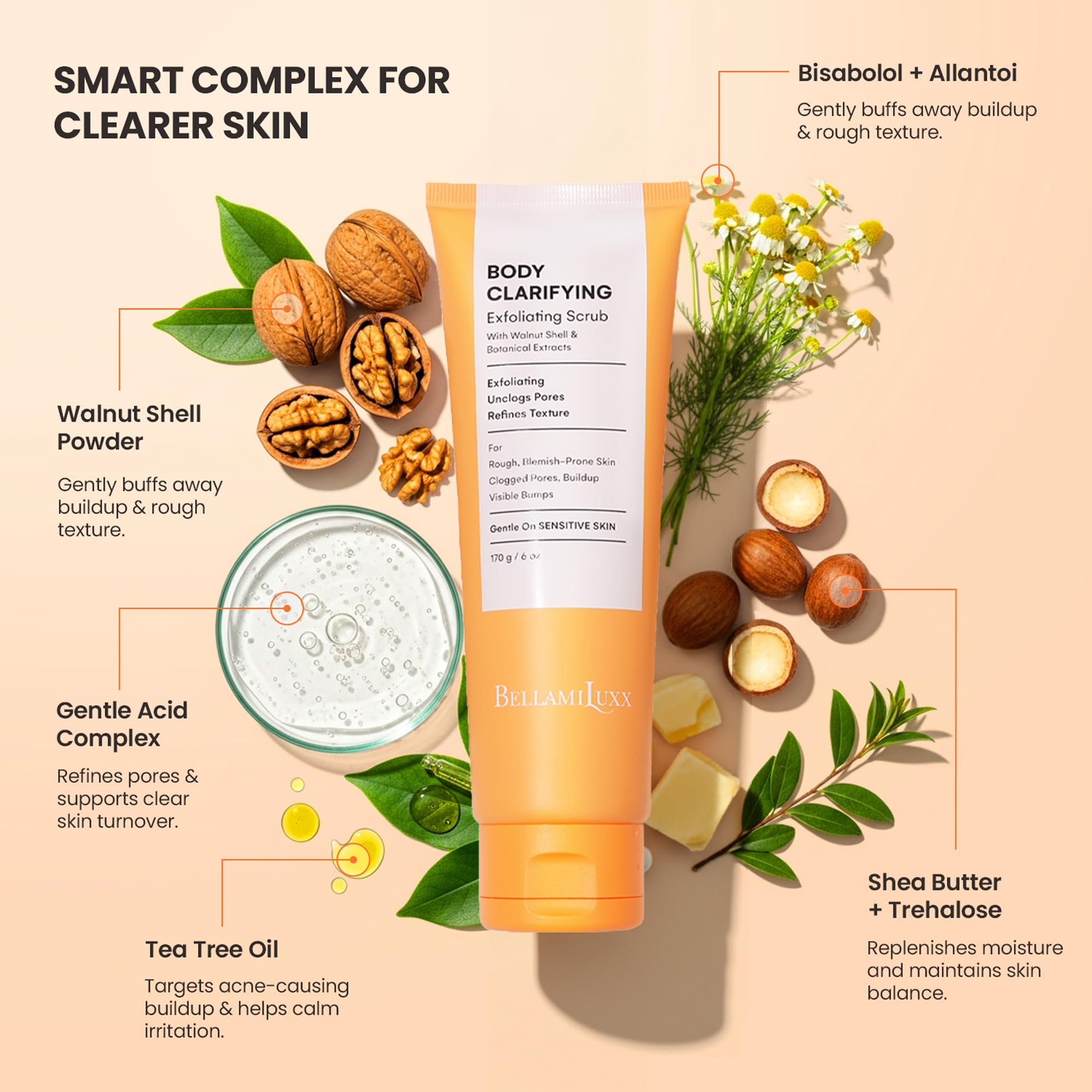 BellamiLuxx Body Scrub rinsing under a stream of water for refreshed skin.