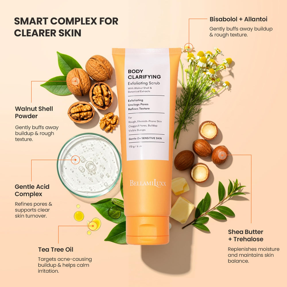 BellamiLuxx Body Scrub rinsing under a stream of water for refreshed skin.