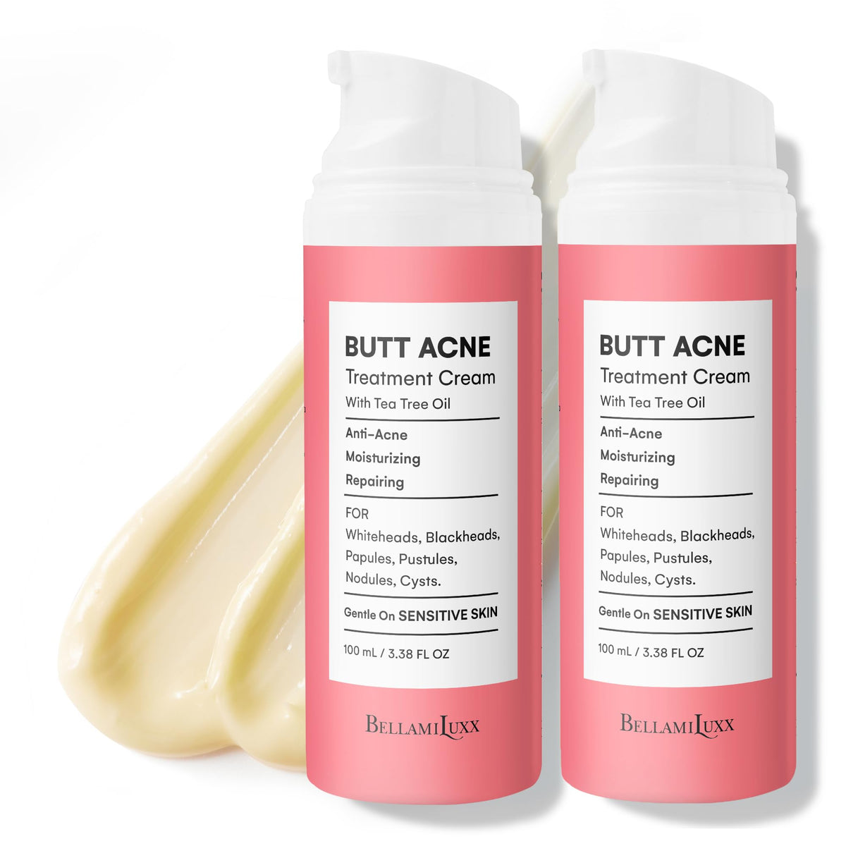BellamiLuxx butt acne cream tube closeup for targeted blemish care