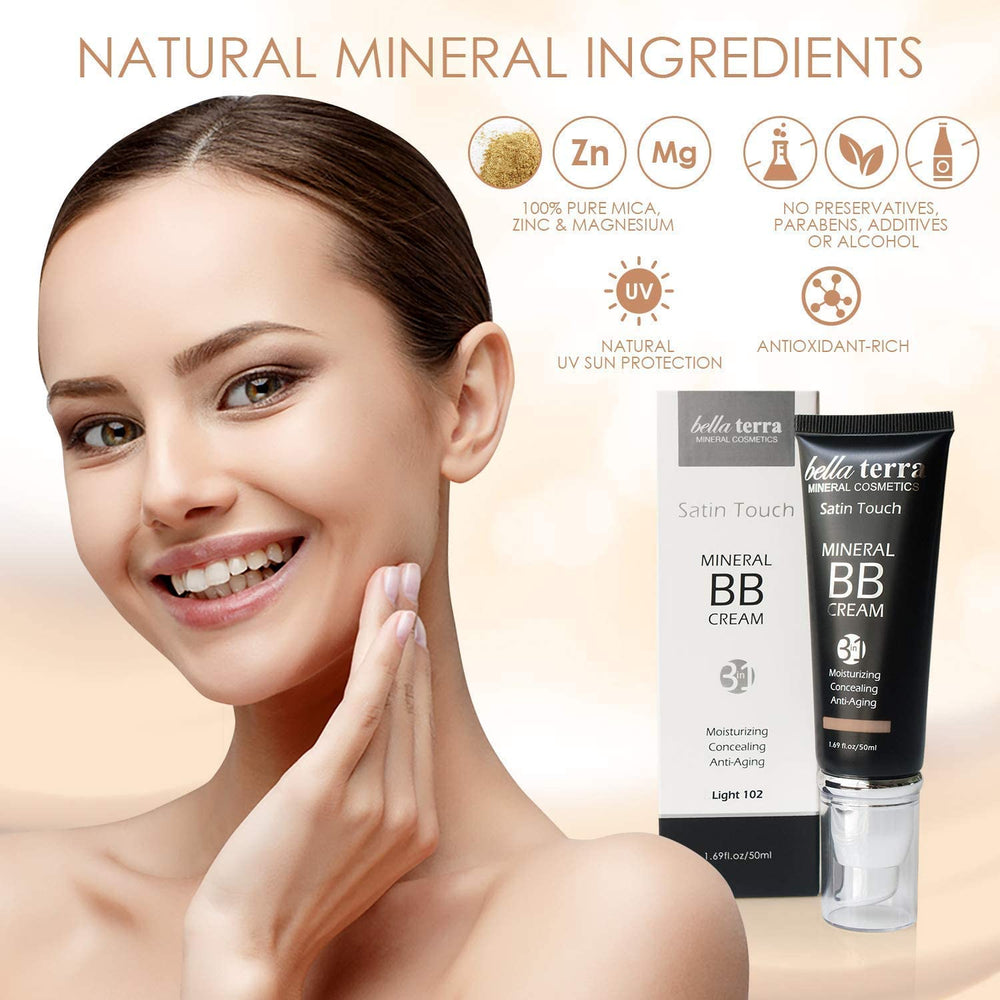 Bellaterra Cosmetics BB Cream anti-aging-hydration shot suggests daily wear for smoother, refreshed skin.