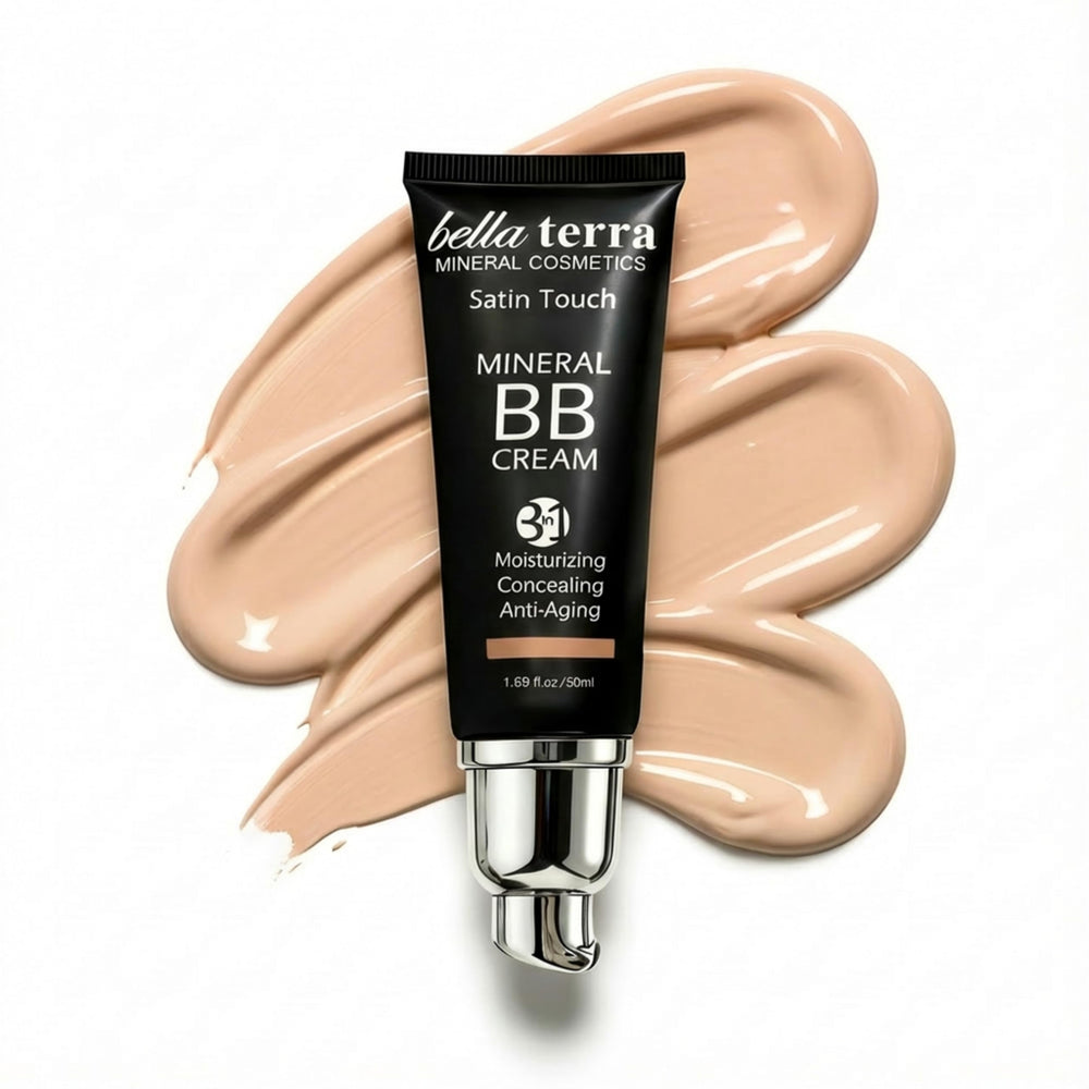 Bellaterra Cosmetics BB Cream packaging front highlights oil-free, matte finish in Light 102.