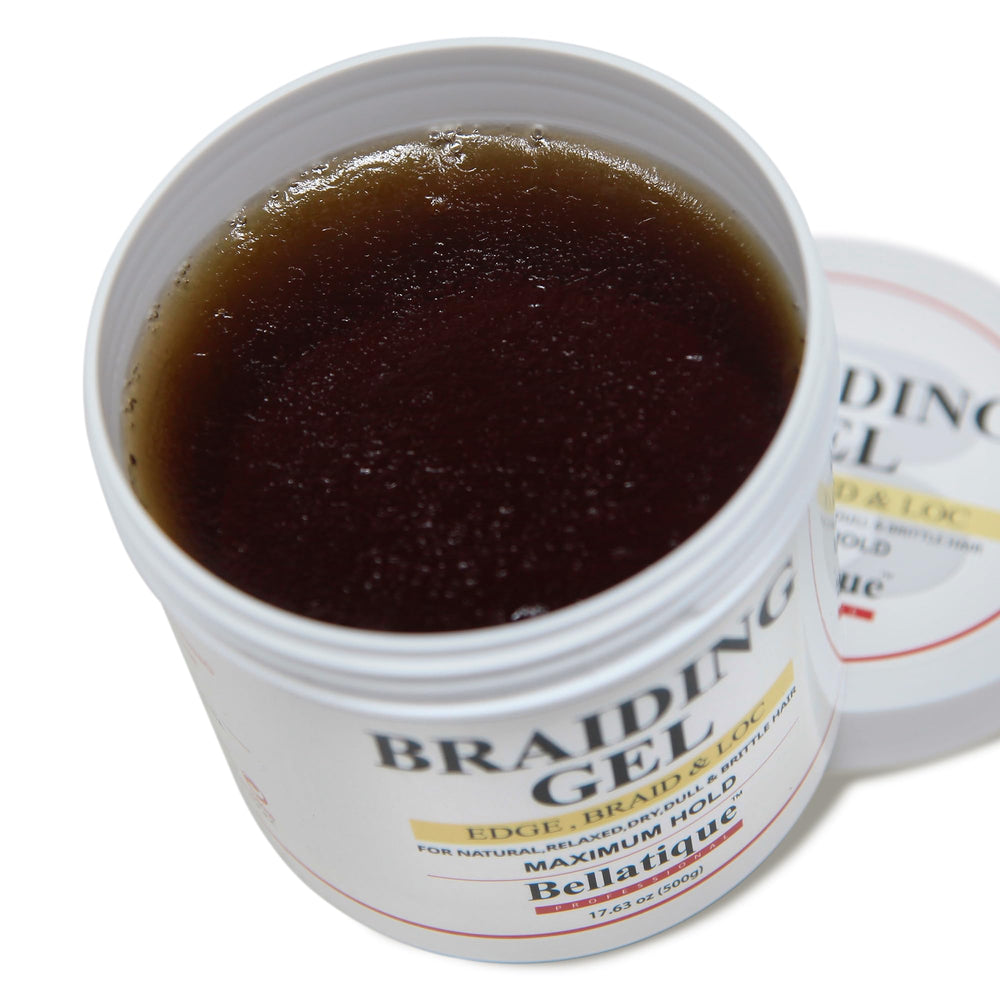 Bellatique Braiding Gel jar closeup showing smooth gel texture