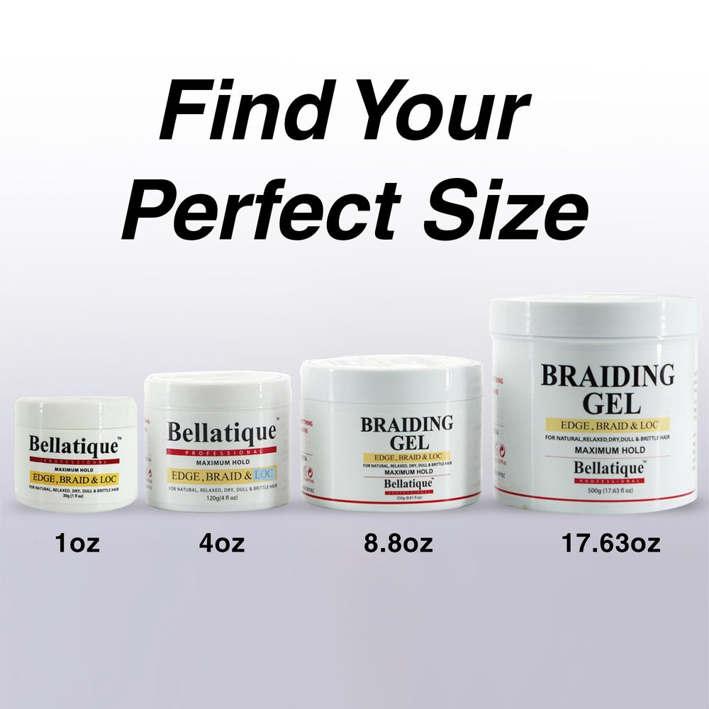 Bellatique professional braiding gel high shine finish on hair strands