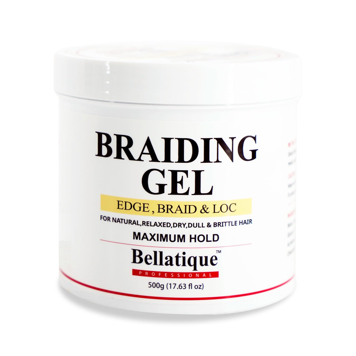 Bellatique professional braiding gel jar closeup showing smooth texture for lasting styles