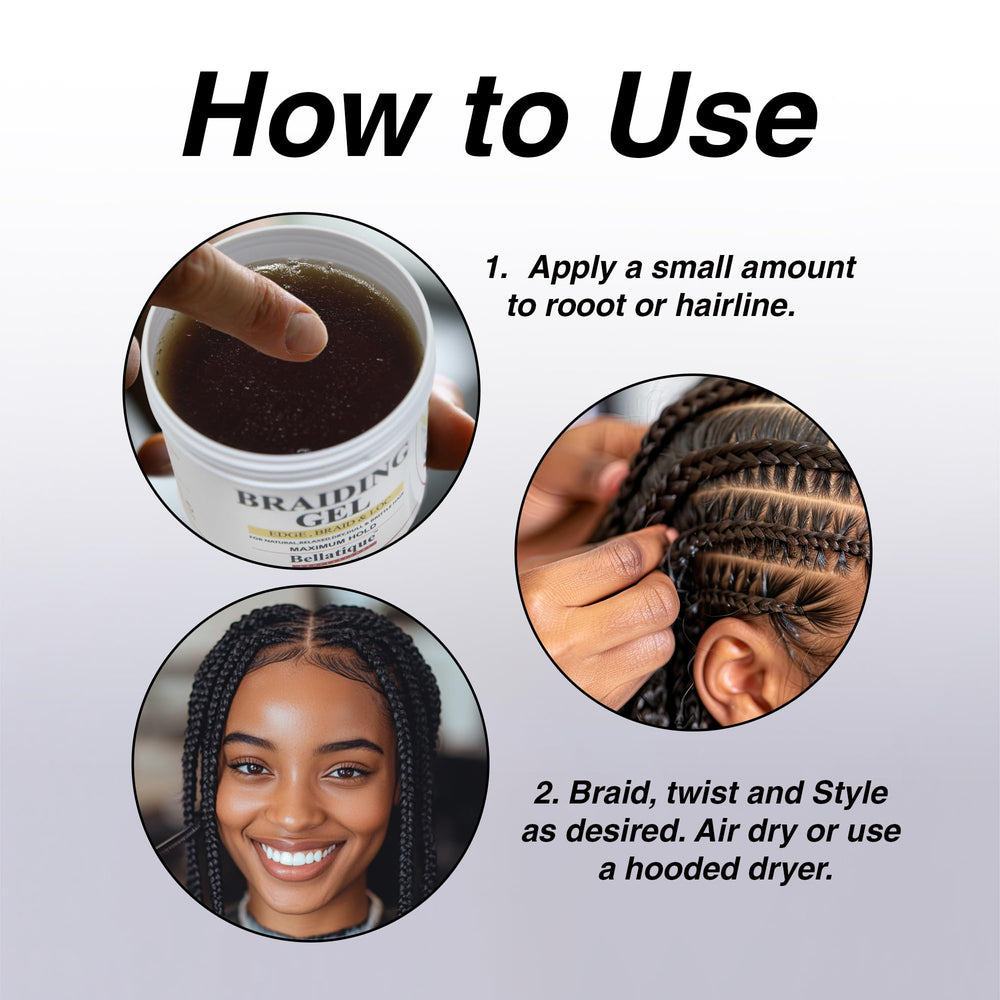 Bellatique professional braiding gel natural hair application demonstrates versatile styling