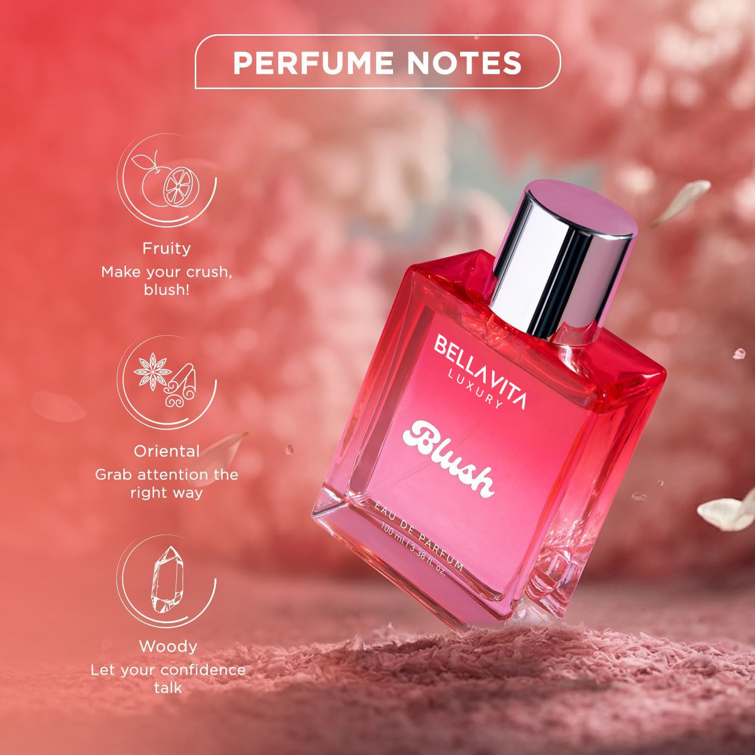 BELLAVITA Blush bottle-cap closeup highlights luxe packaging for gifting