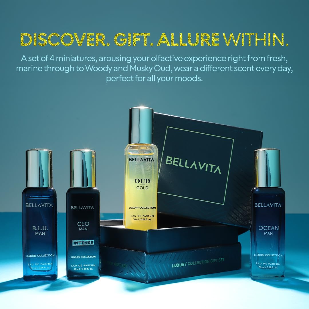 BellaVita Luxury 4x20ml display showcases compact scent collection.