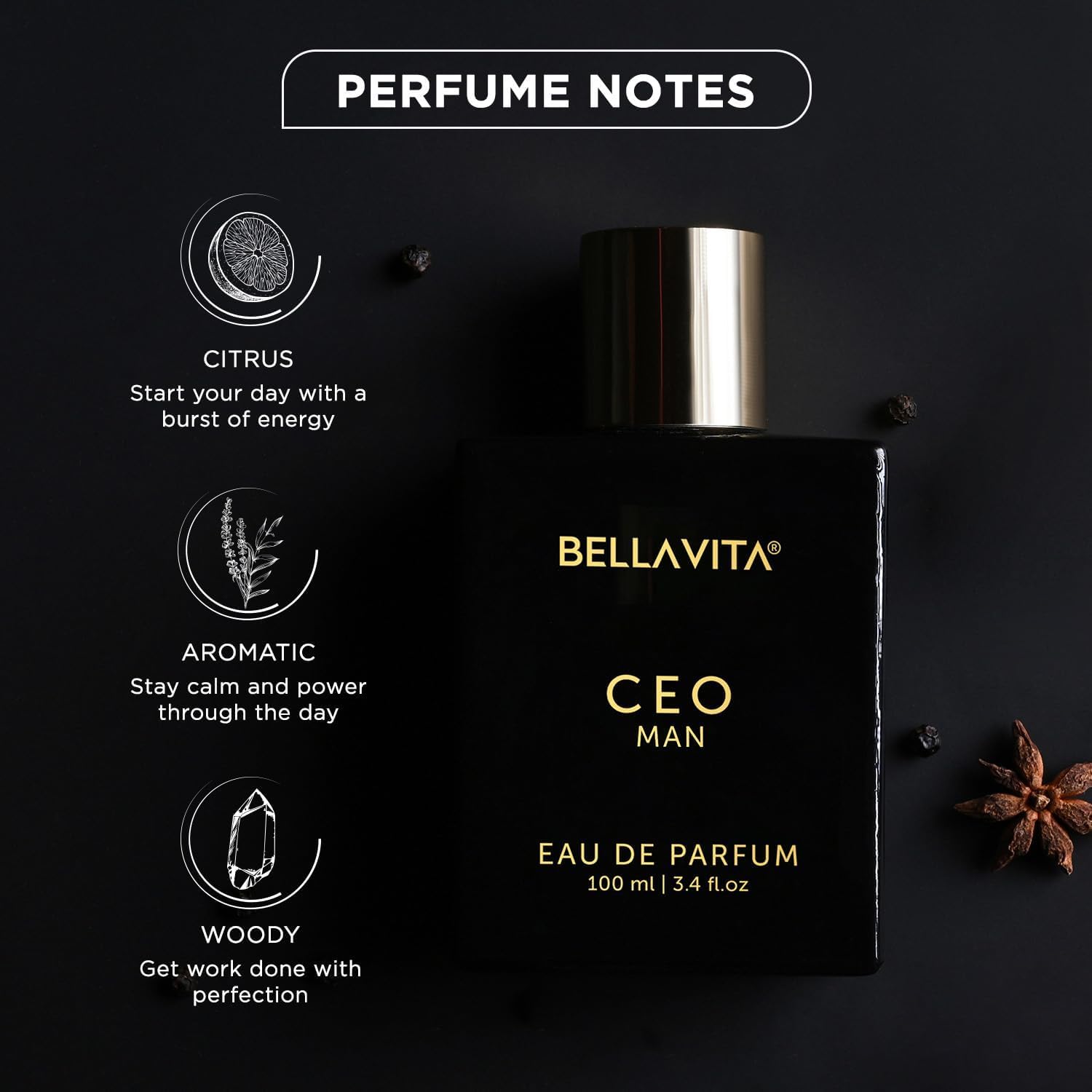 BellaVita Luxury CEO tonka-agarwood note hints warmth and depth