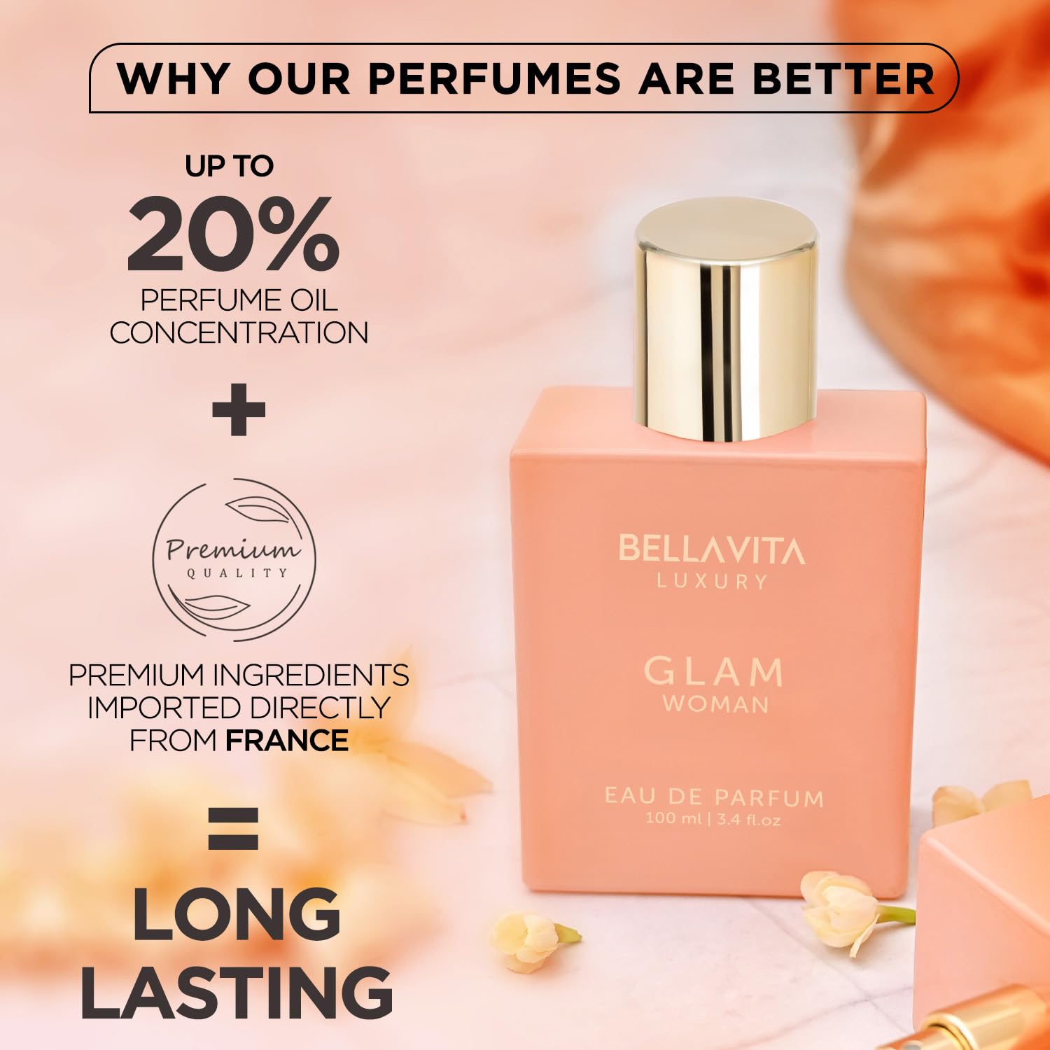 BellaVita Luxury GLAM on-skin swatch reveals lasting floral-woody aura