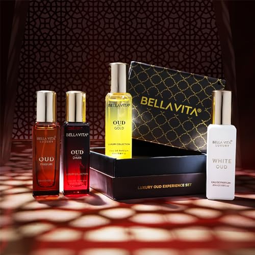 Bella Vita Luxury OUD Gold bottle showcases luminous oud blend for evening wear.
