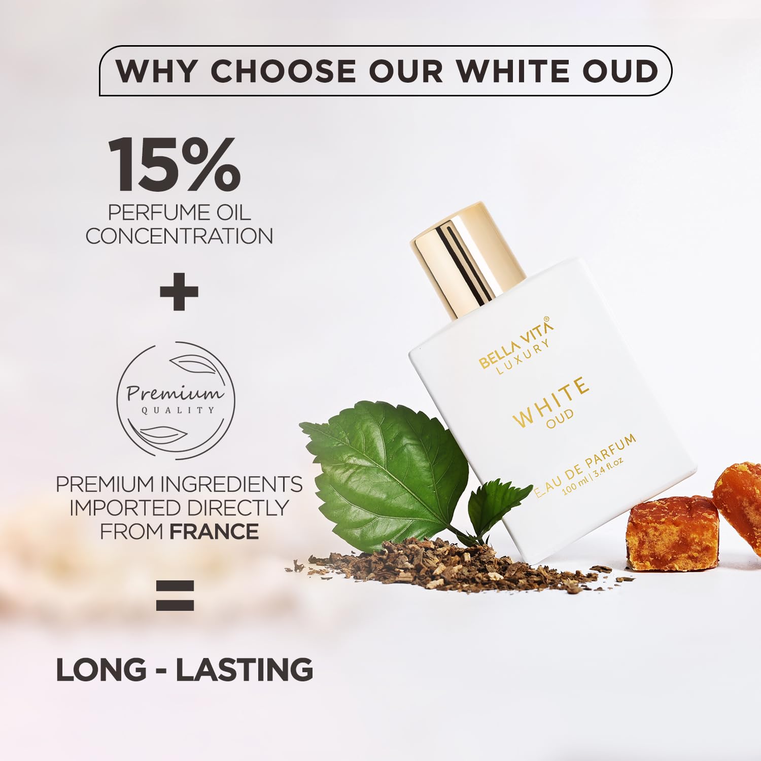 BellaVita Luxury White Oud on skin delivering a lasting warm scent.