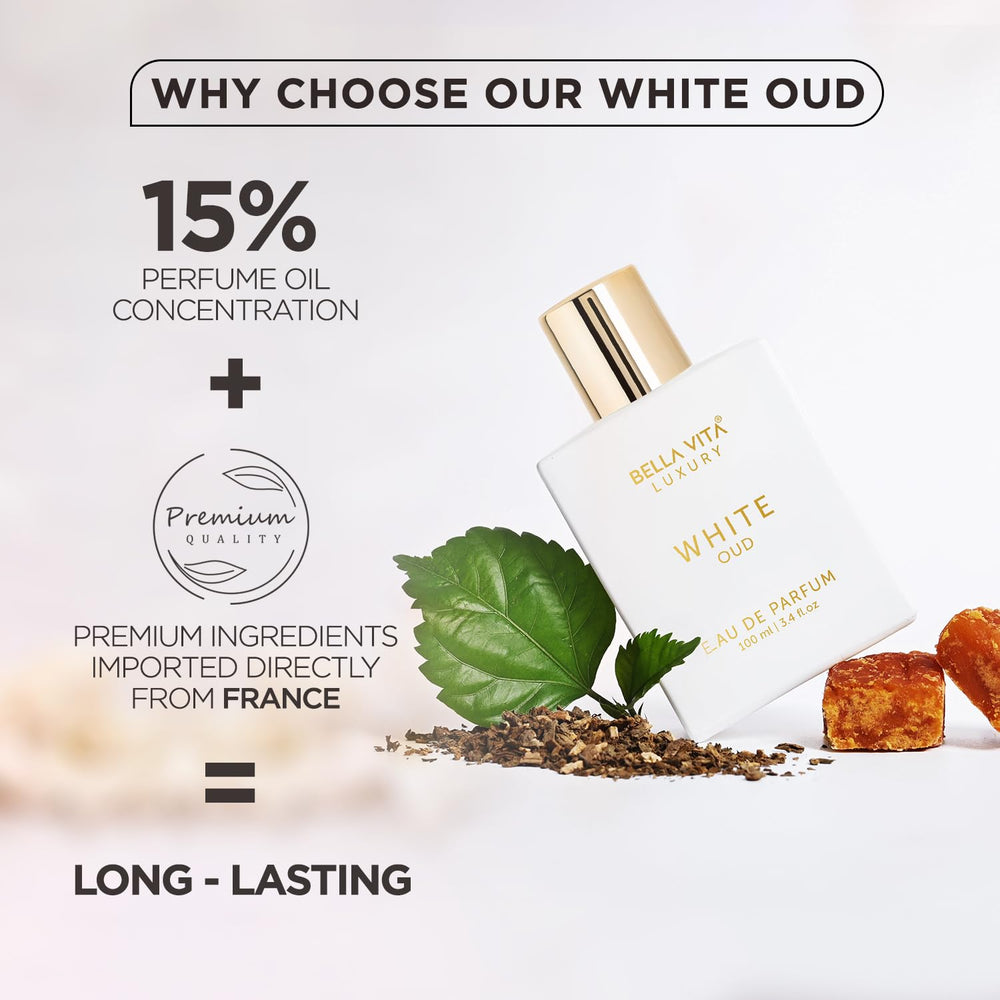 BellaVita Luxury White Oud on skin delivering a lasting warm scent.