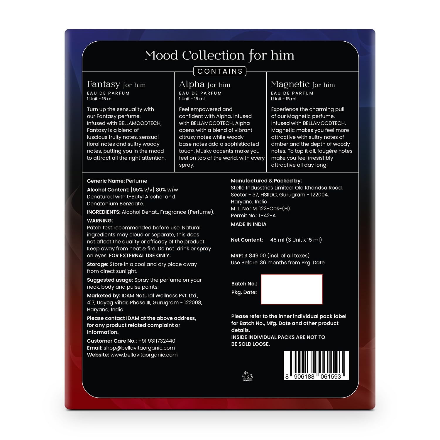 BellaVita Mood packaging back shows luxury gift-ready presentation.