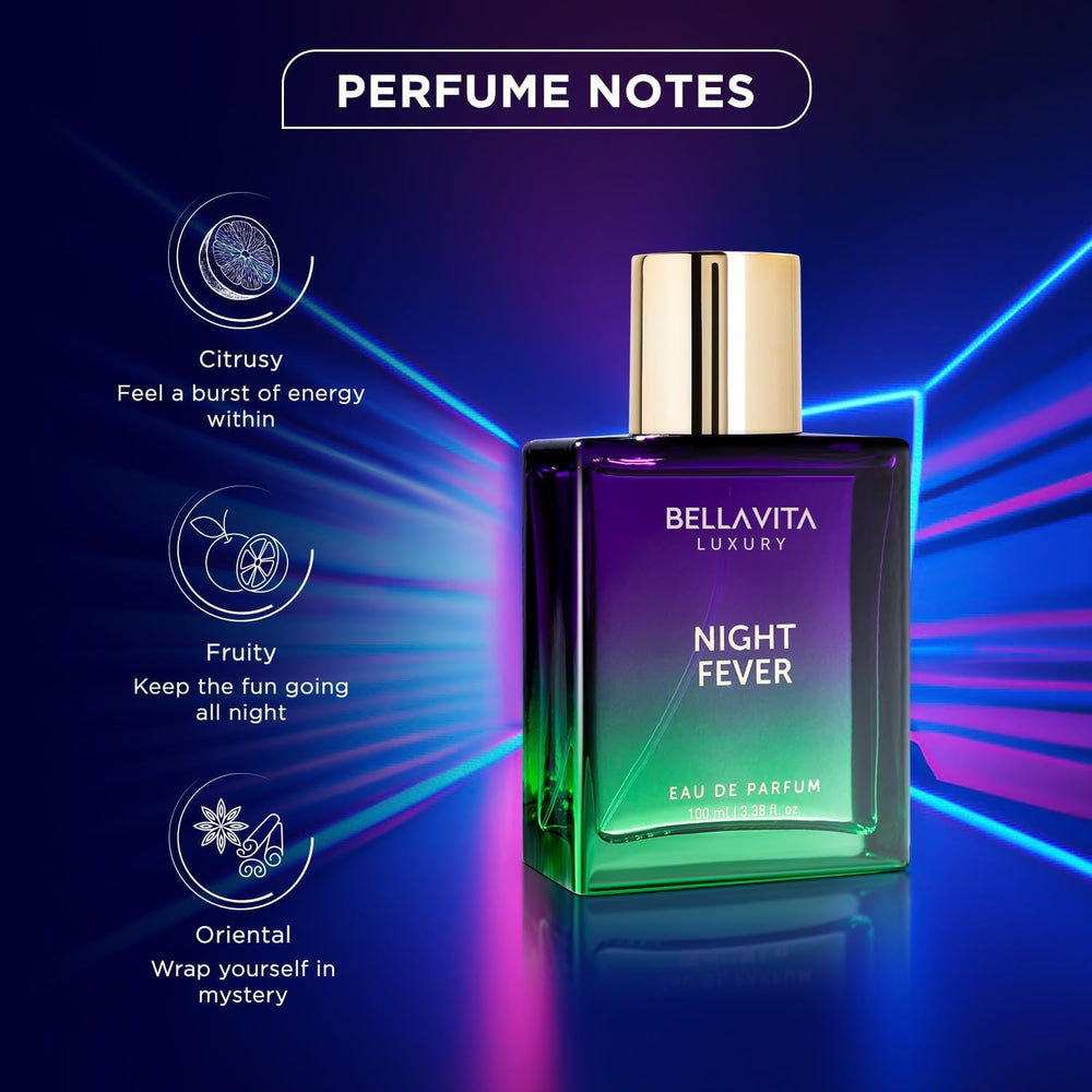 BELLAVITA Night Fever vanilla oil close-up, skin-friendly perfume touch.