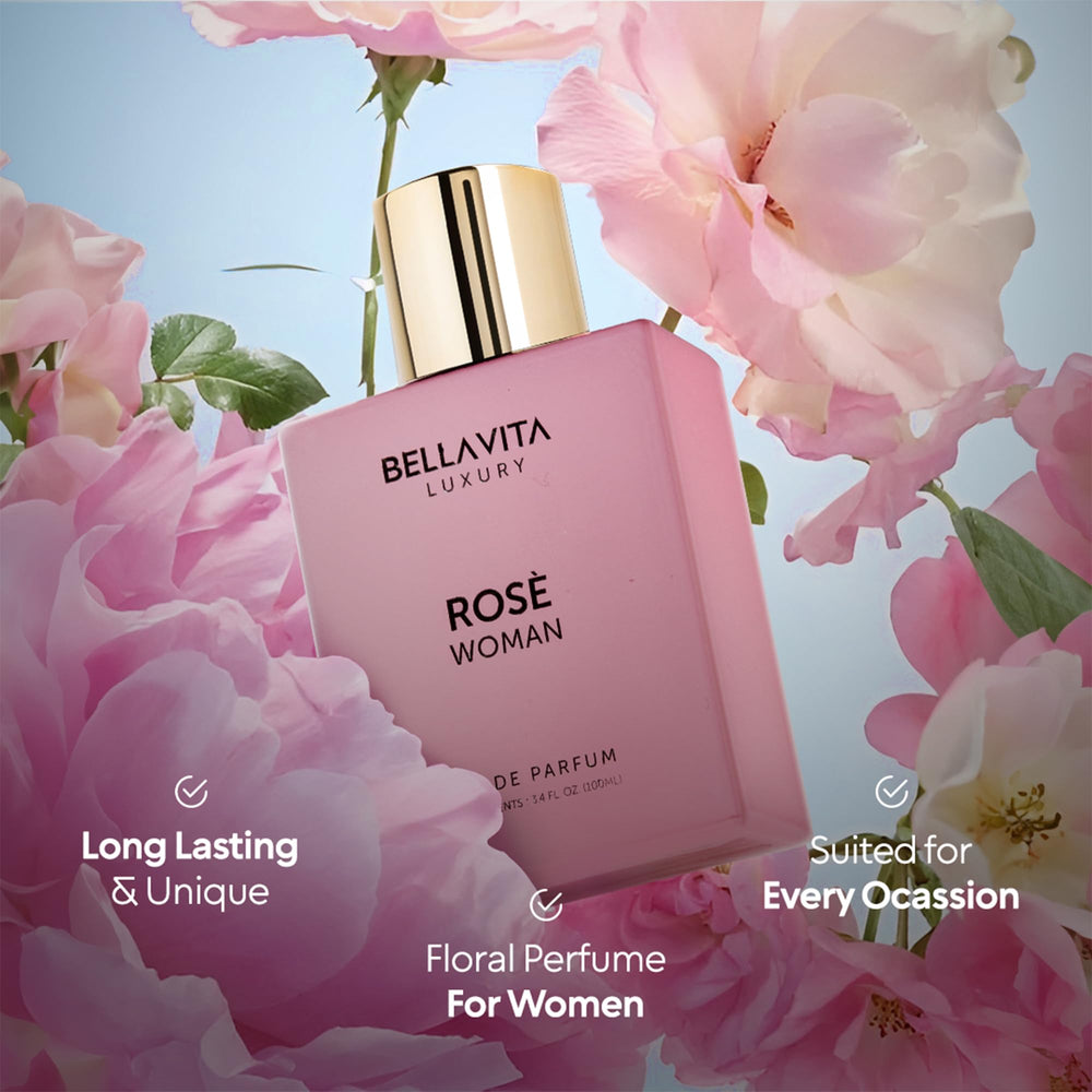 BellaVita ROSE label highlights premium French perfume oils and luxury heritage.
