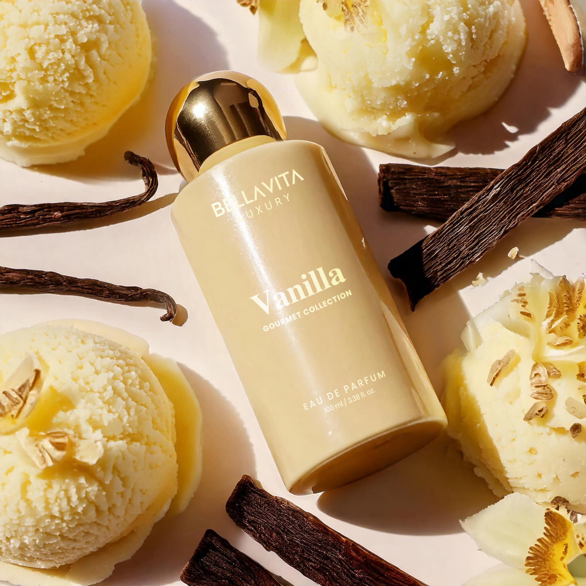 Bellavita Vanilla EDP heart notes feature mango for a lush gourmand vibe.