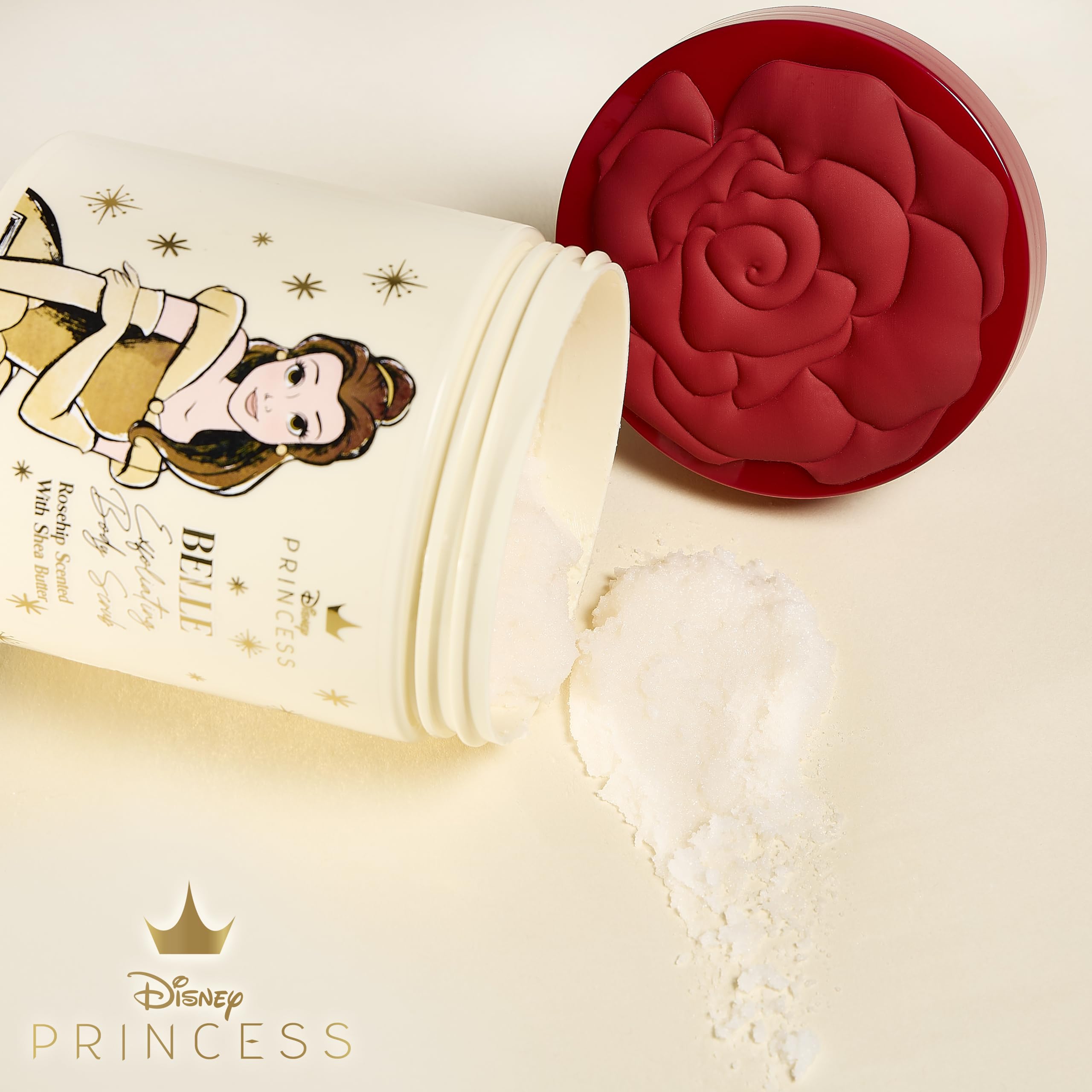 Belle Maison Disney Belle Scrub jar highlights nourishing formula for hydration.