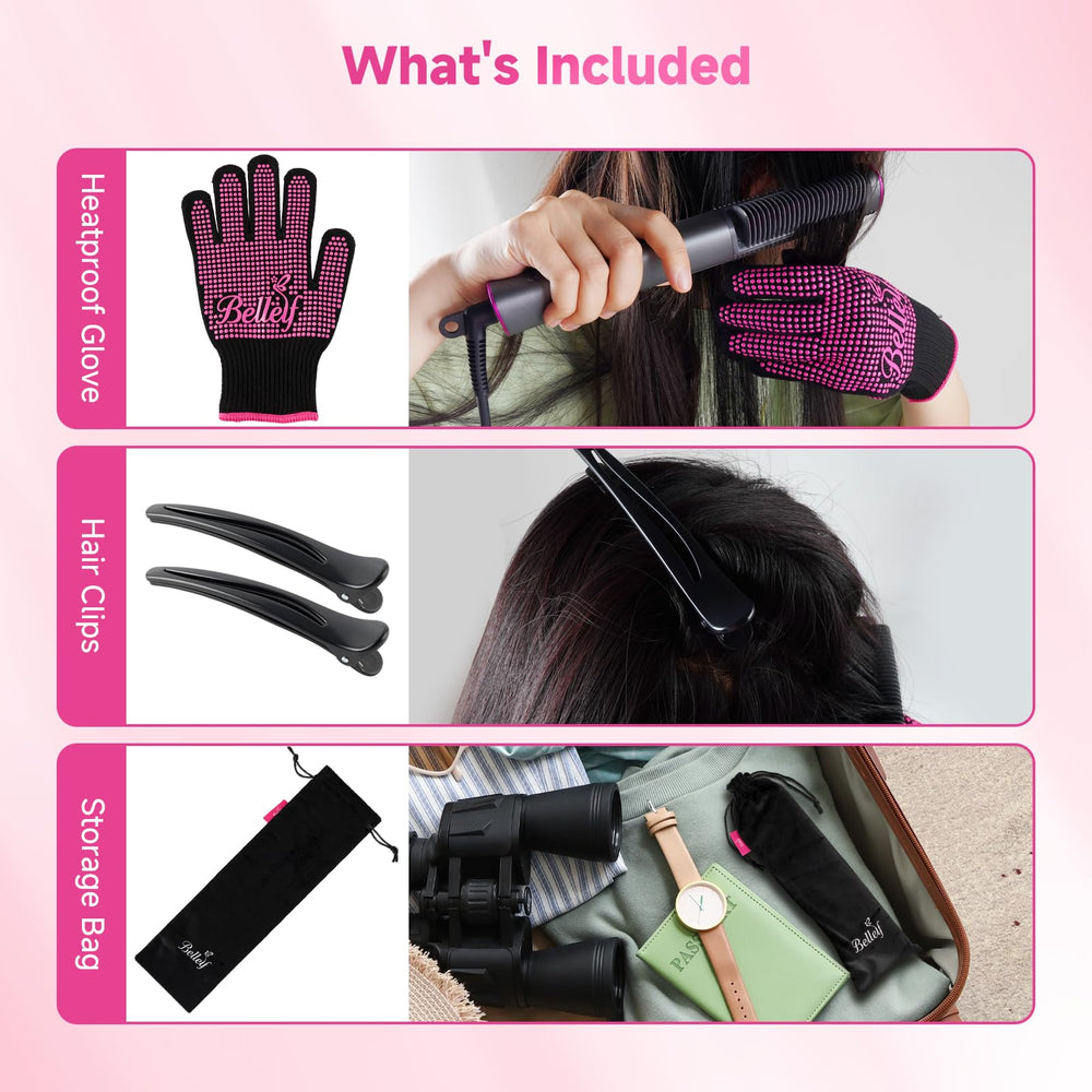 Bellelf hair straightener brush flannel storage bag for travel convenience.