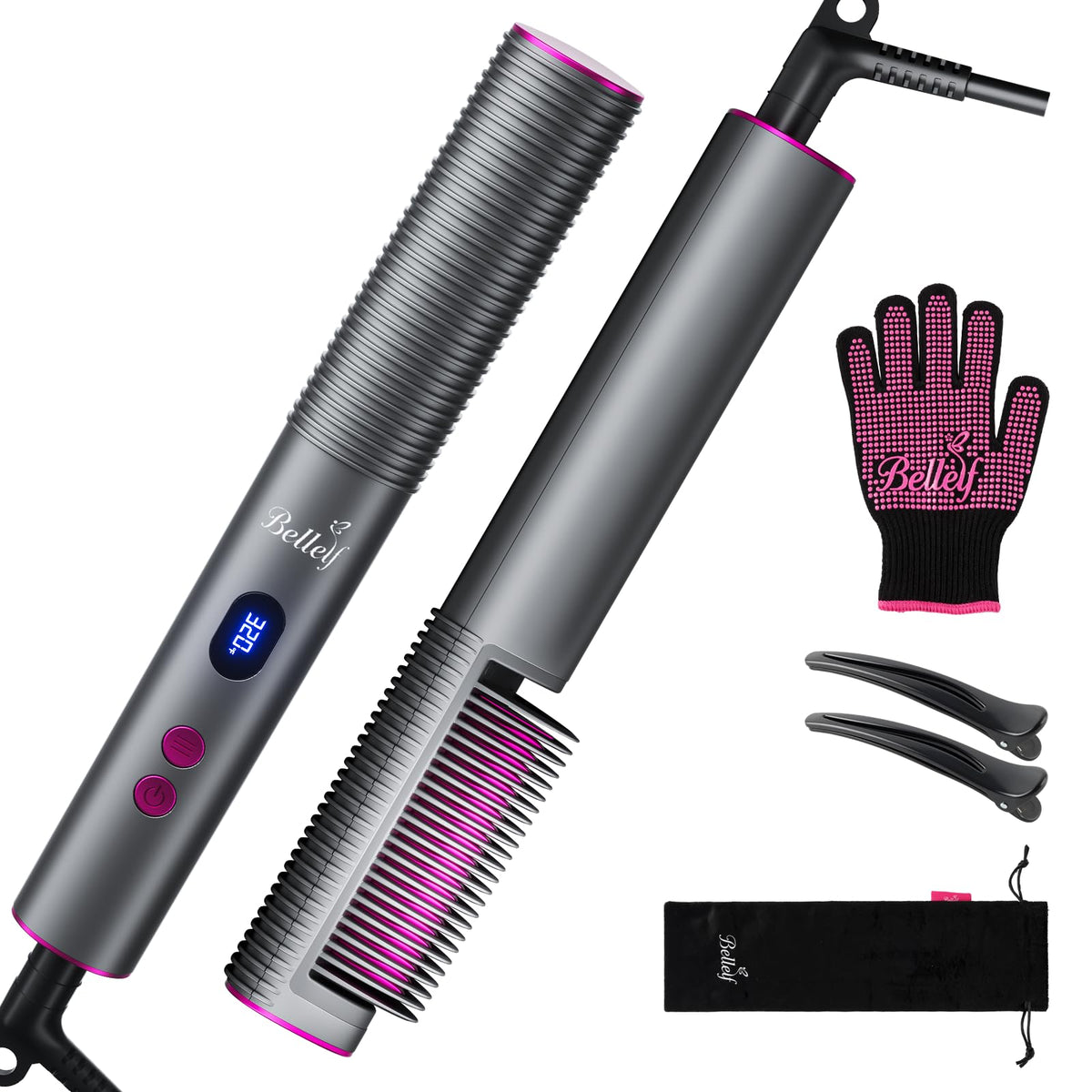 Bellelf hair straightener brush heat up 30 seconds enables quick styling.