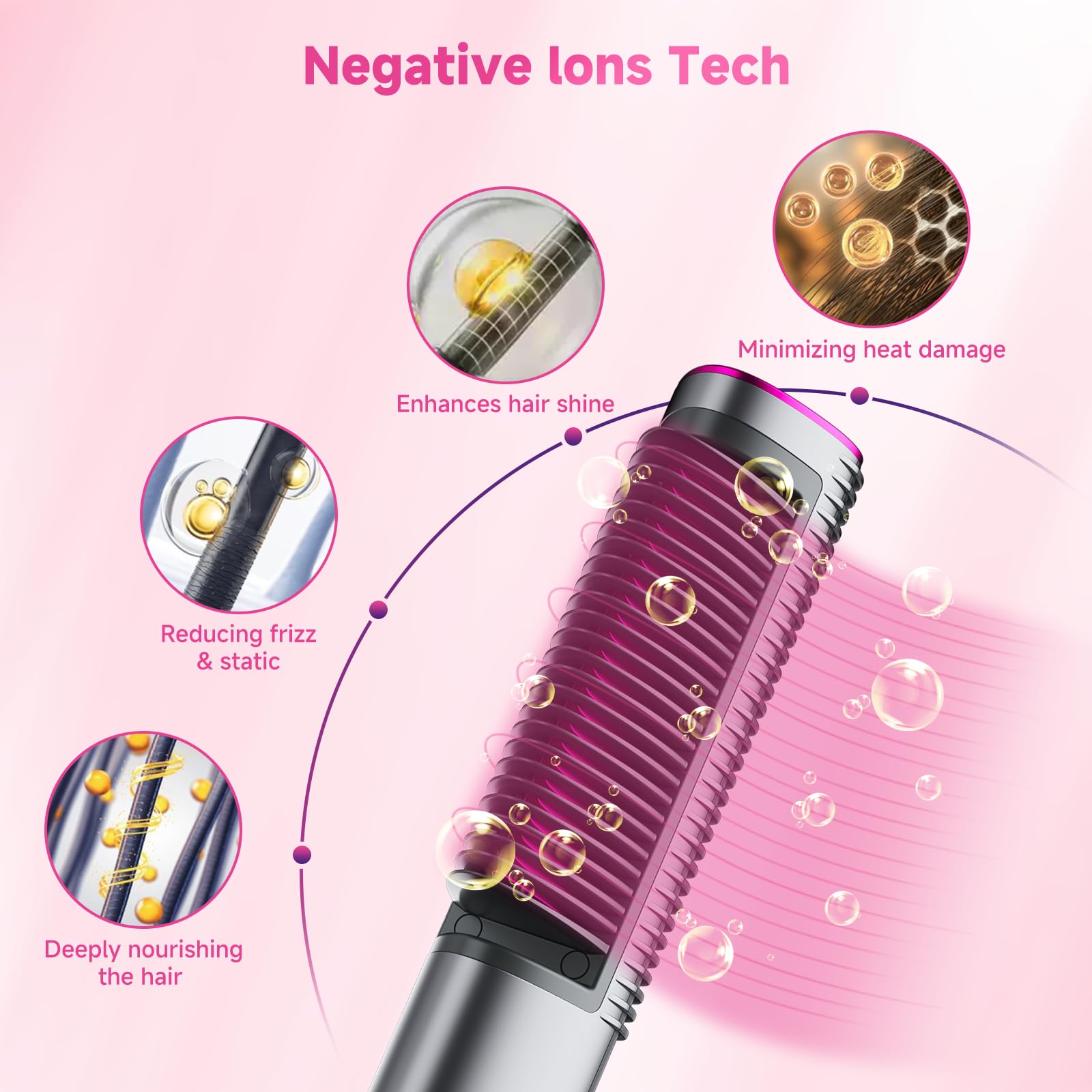 Bellelf hair straightener brush PTC heating for even, gentle heat.
