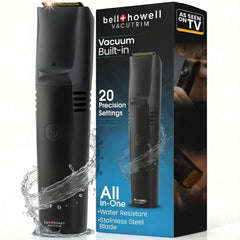 Bell+Howell Vacutrim cordless beard trimmer front view for quick, mess-free grooming